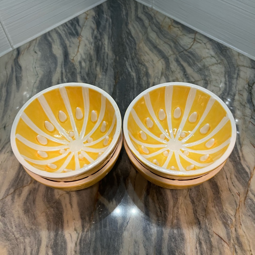 Set of 4 HAMMOND GROVES Citrus Textured Fruit GRAPEFRUIT BOWL Teeth Yellow - Picture 6 of 8